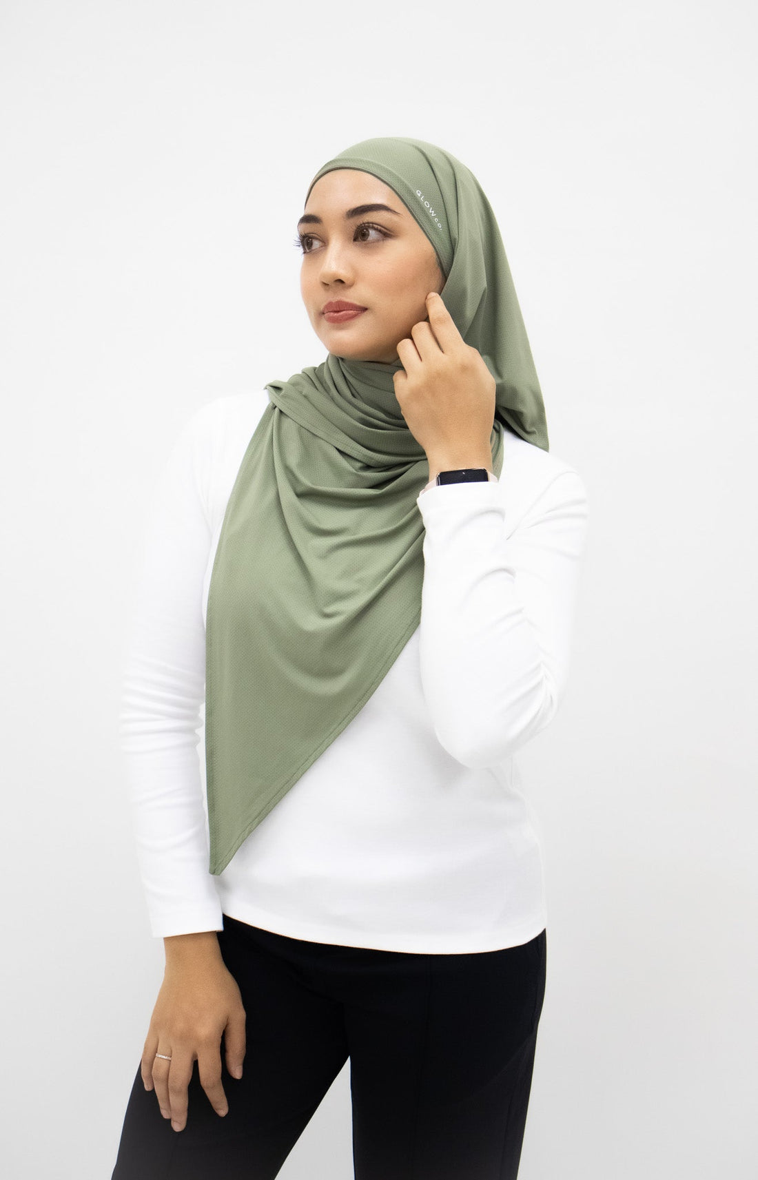 Sports Hijabs GLOWco Exclusive Air Mesh Instant Tri Scarf (With Inner) in Basil Green