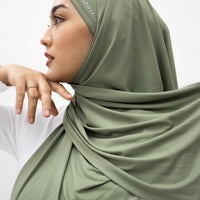 Sports Hijabs GLOWco Exclusive Air Mesh Instant Tri Scarf (With Inner) in Basil Green