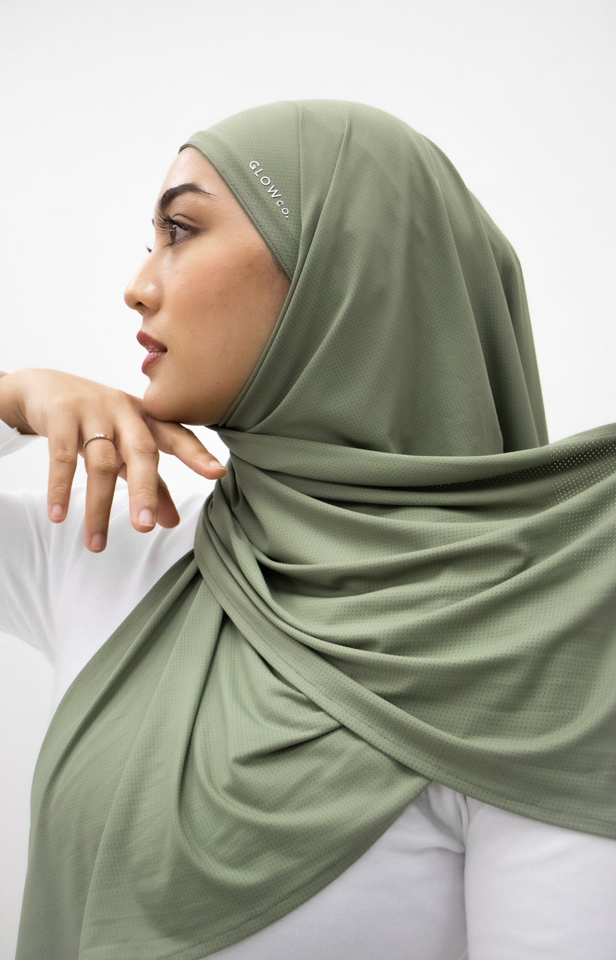 Sports Hijabs GLOWco Exclusive Air Mesh Instant Tri Scarf (With Inner) in Basil Green