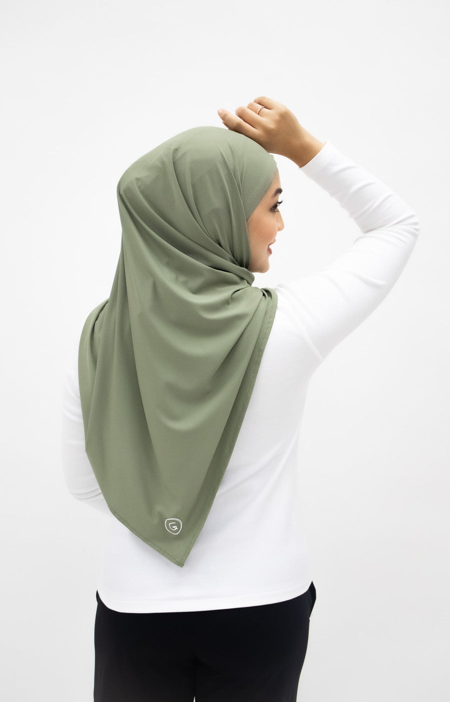 Sports Hijabs GLOWco Exclusive Air Mesh Instant Tri Scarf (With Inner) in Basil Green