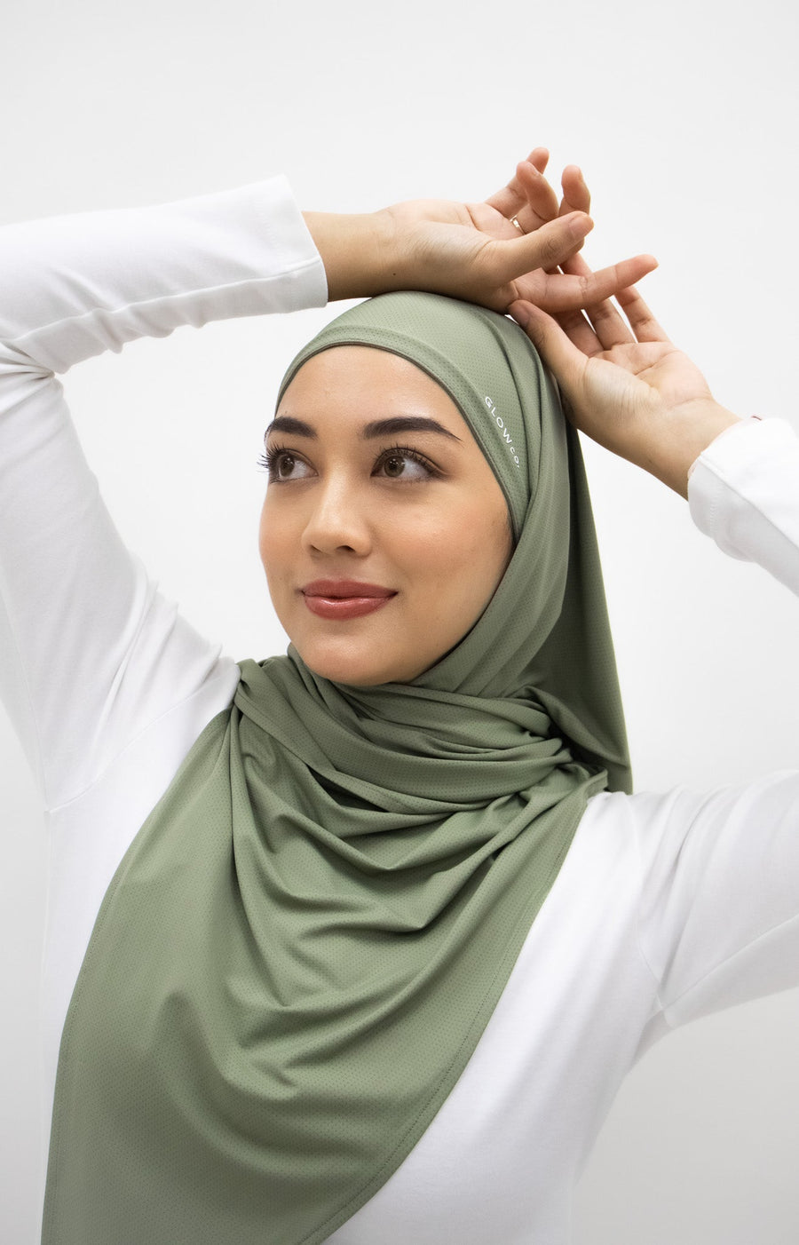 Sports Hijabs GLOWco Exclusive Air Mesh Instant Tri Scarf (With Inner) in Basil Green