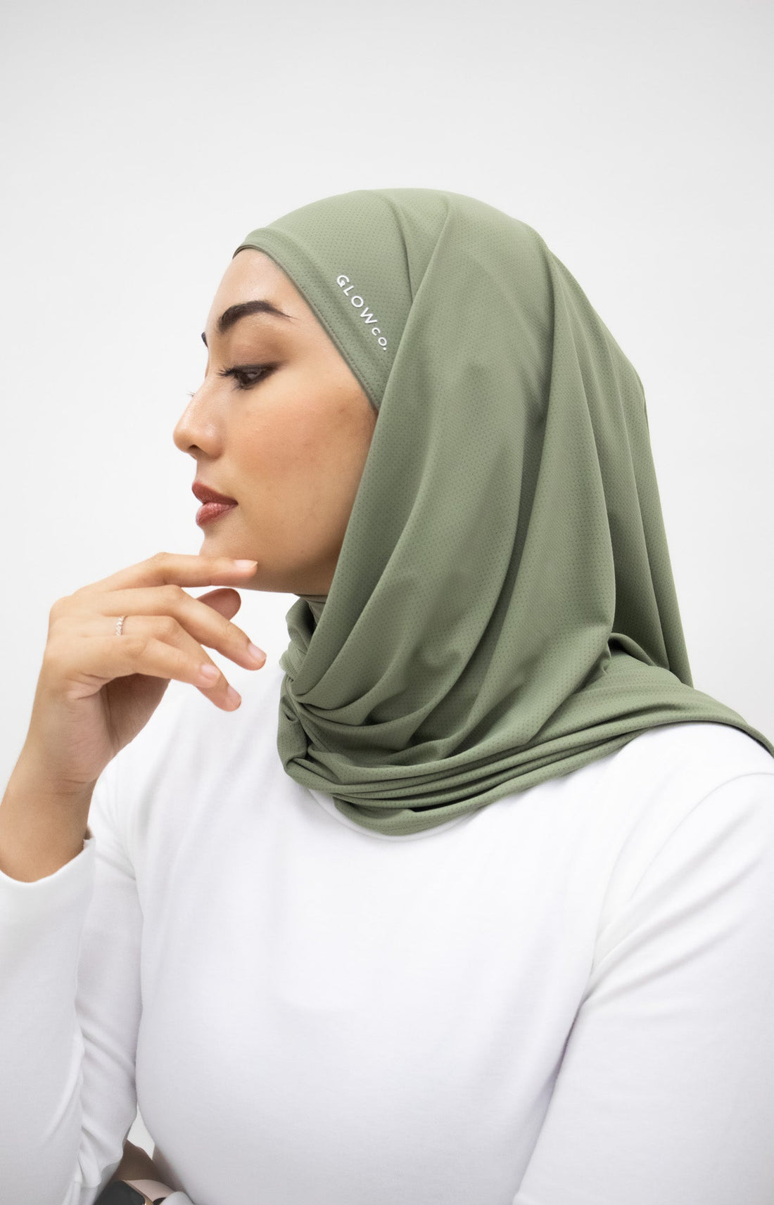 Sports Hijabs GLOWco Exclusive Air Mesh Instant Tri Scarf (With Inner) in Basil Green