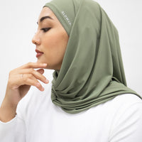 Sports Hijabs GLOWco Exclusive Air Mesh Instant Tri Scarf (With Inner) in Basil Green