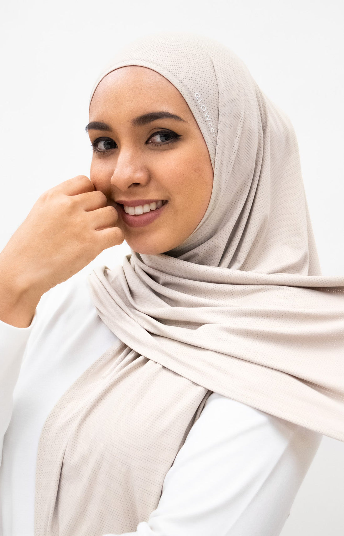 Sports Hijabs GLOWco Exclusive Air Mesh Tri Scarf in Soft Pearl