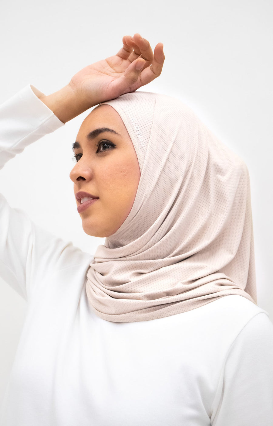 Sports Hijabs GLOWco Exclusive Air Mesh Tri Scarf in Soft Pearl