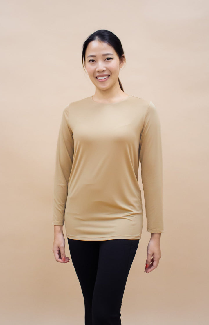 Innerwear GLOWco Exclusive AirLite InnerGlow Crew Neck Top in Tan