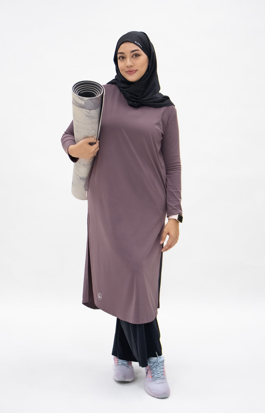 Tops GLOWco Exclusive Ultra Light Active Long Tunic in Desert Mauve